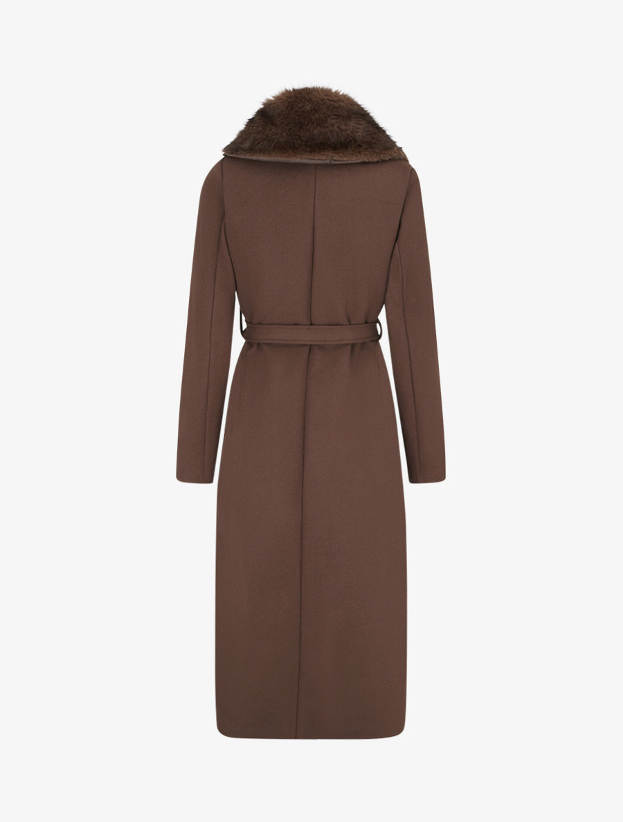 Manteau long à col en fourrure synthétique - Marron - 2