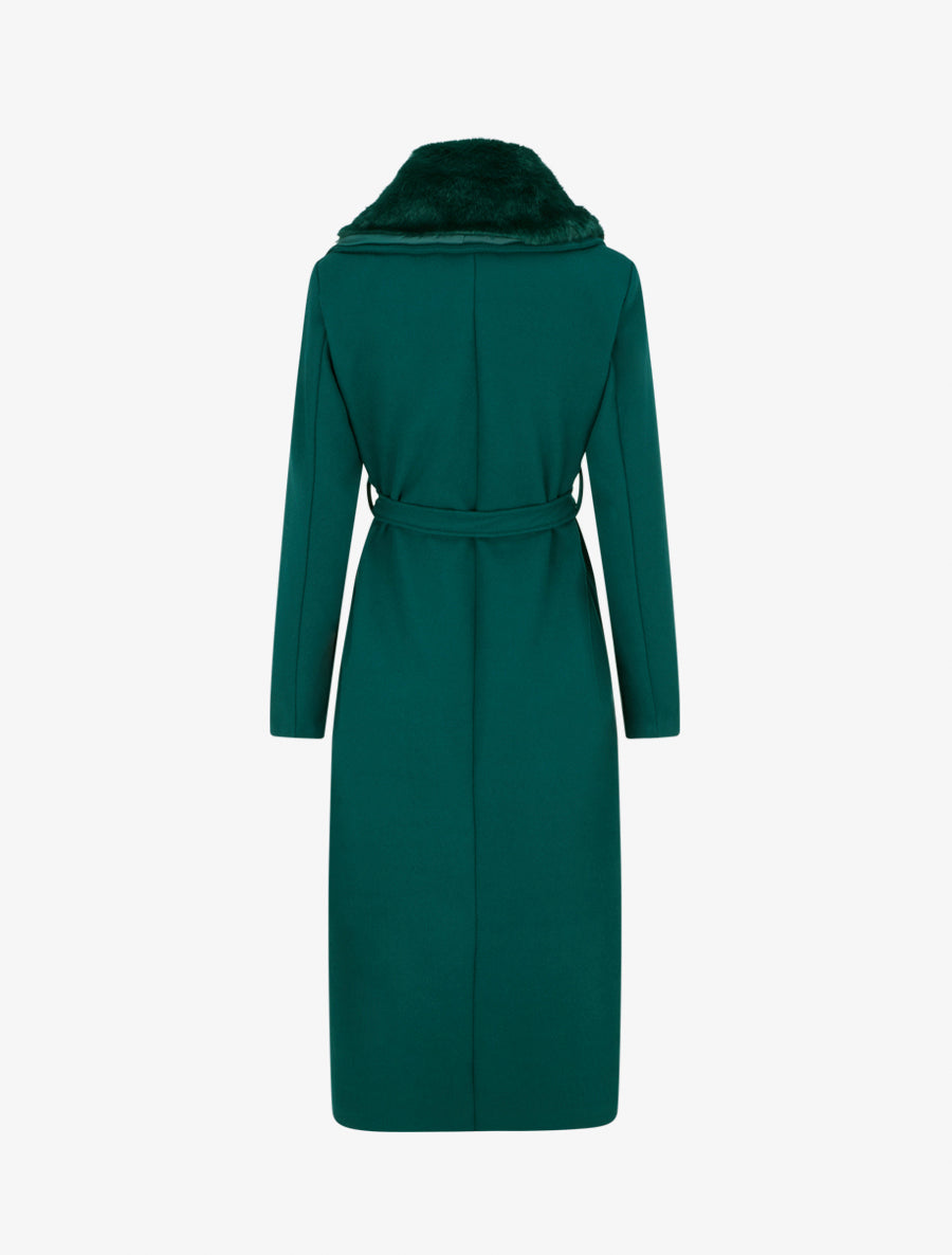 Manteau long à col en fourrure synthétique - Vert sapin - 2