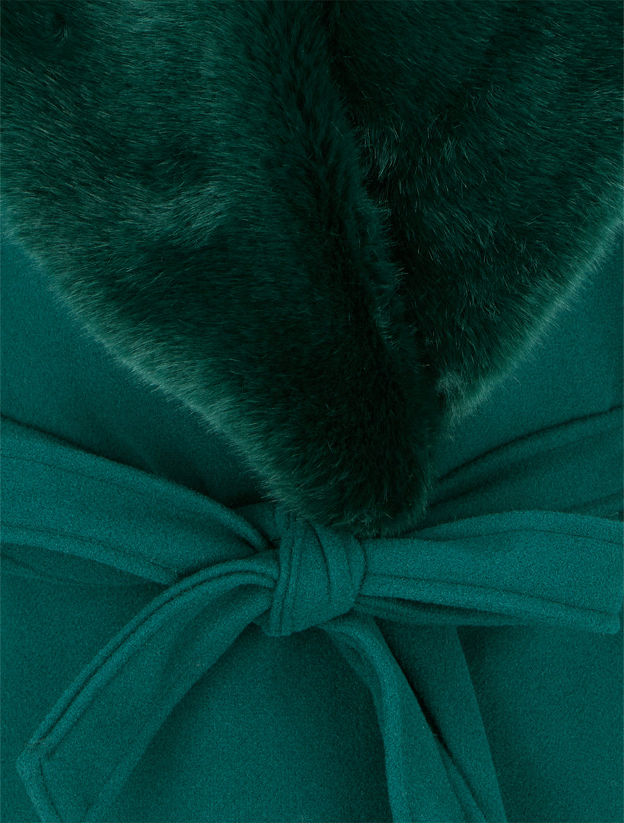 Manteau long à col en fourrure synthétique - Vert sapin - 3