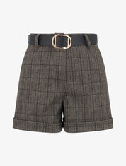 Short à revers imprimé tartan - Noir - 1