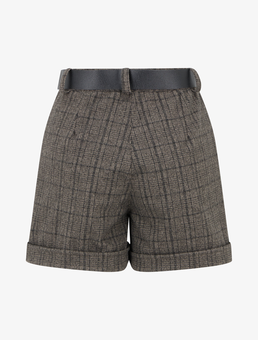 Short à revers imprimé tartan - Noir - 2