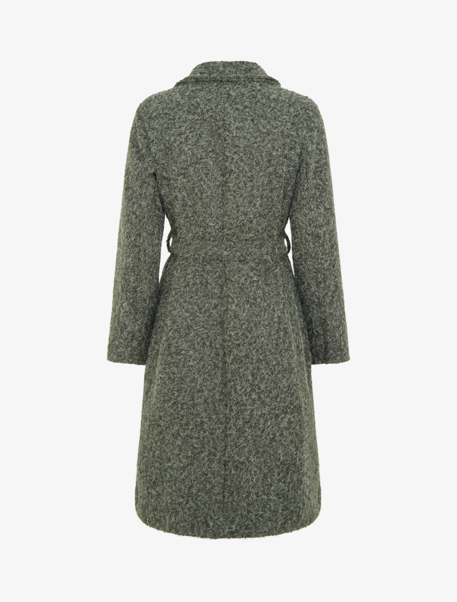 Manteau uni duveteux à col cranté - Kaki - 2