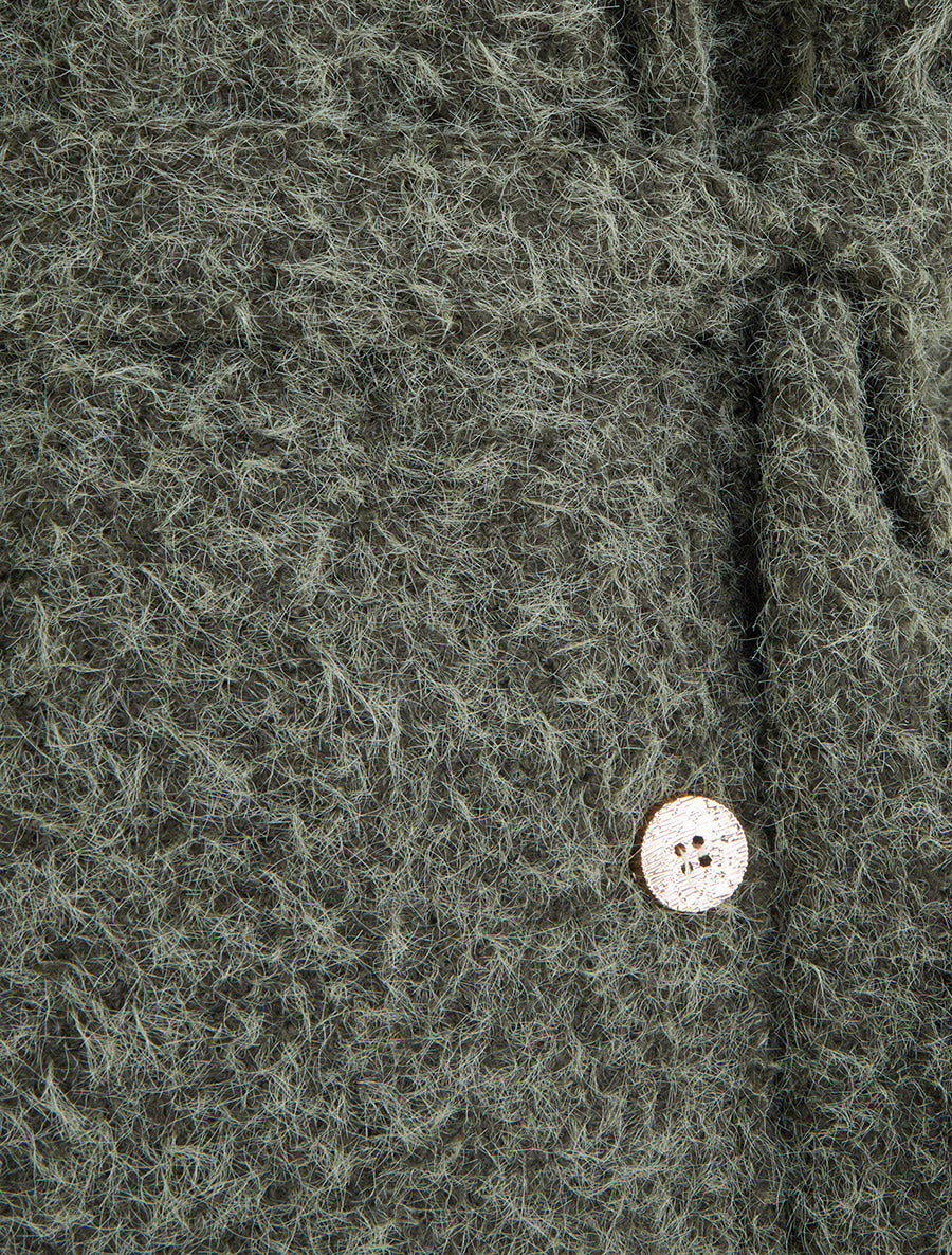 Manteau uni duveteux à col cranté - Kaki - 3