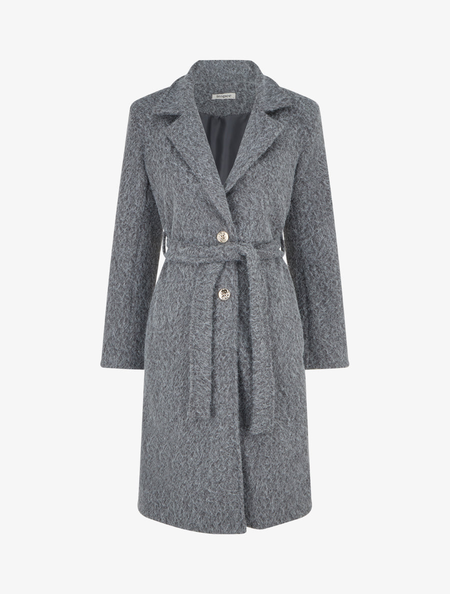 Manteau duveteux à fermeture boutonnée - Gris - 1