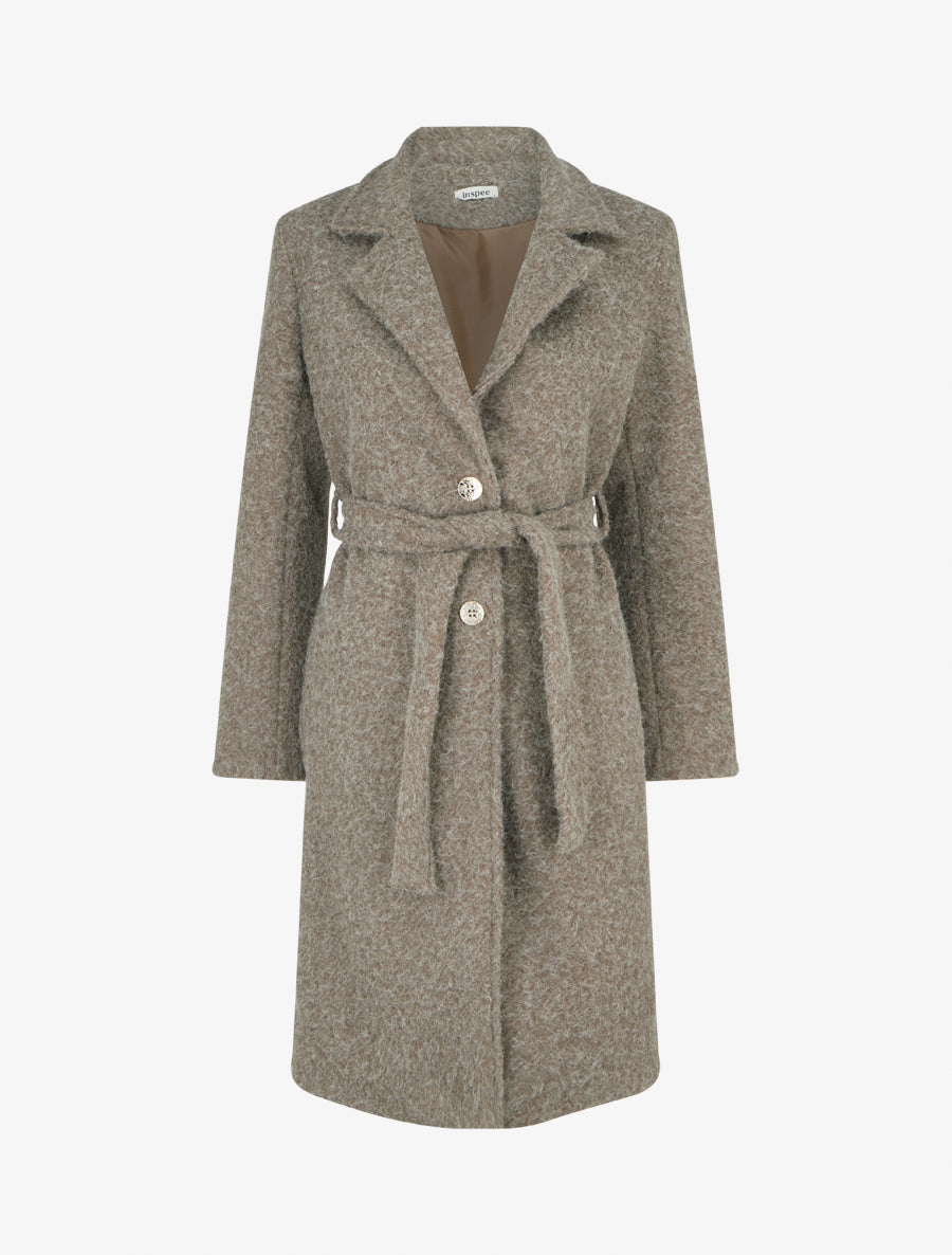 Manteau duveteux à fermeture boutonnée - Camel - 1
