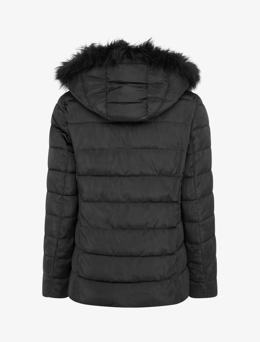 Doudoune droite à capuche en fourrure synthétique - Noir - 2