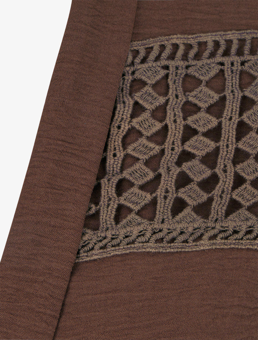 Luchtige blouse met bolvormige snit en haakdetails - Bruin