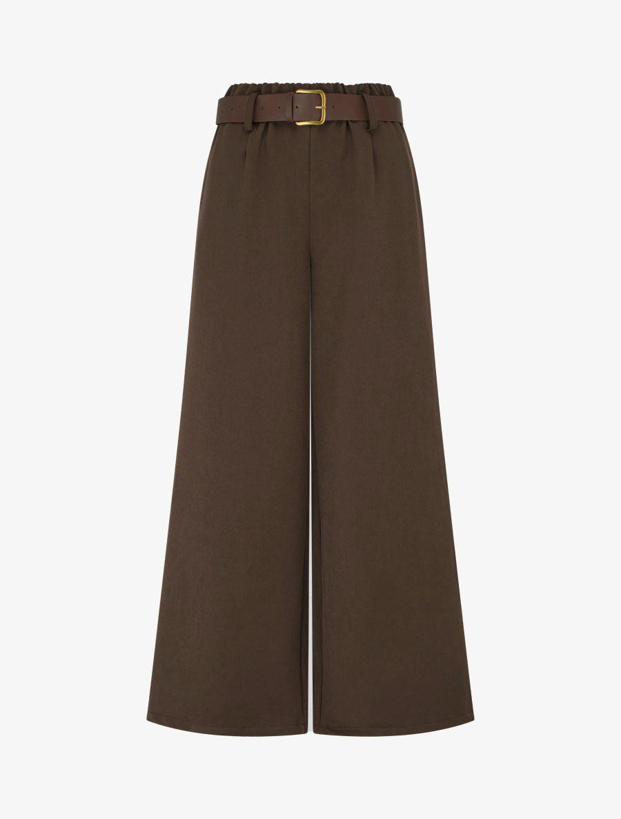 Elastische broek met wijde snit - Bruin