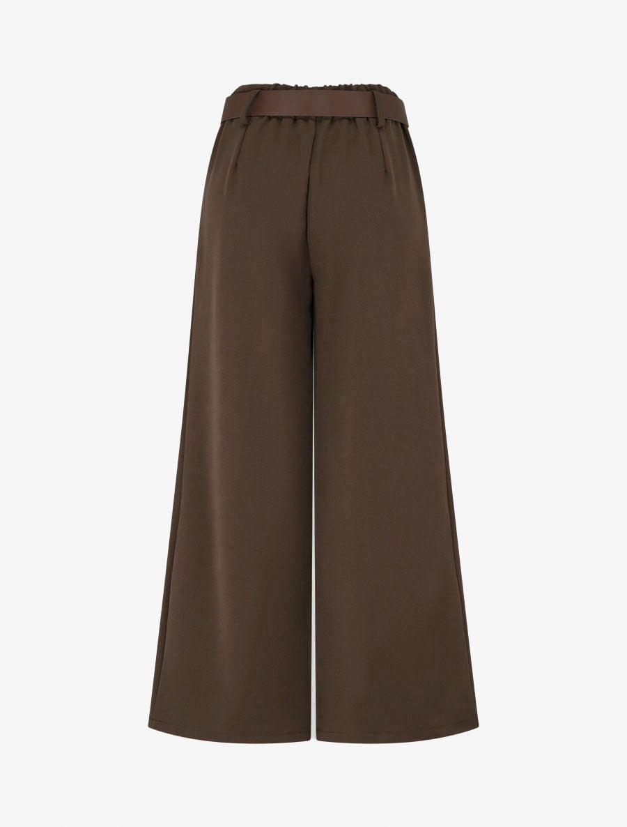 Elastische broek met wijde snit - Bruin