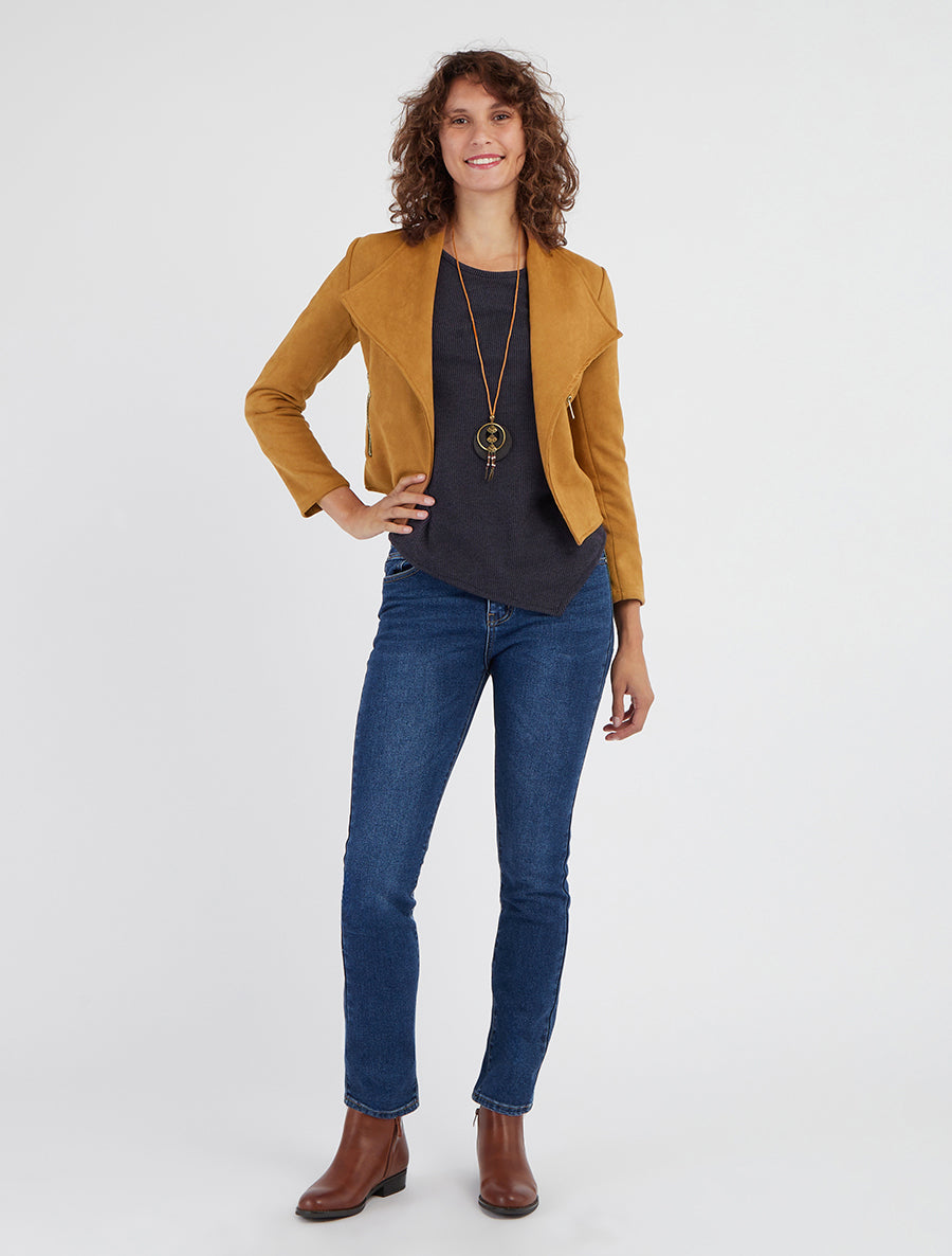 Veste en suédine à poches décoratives zippées - Camel - 8