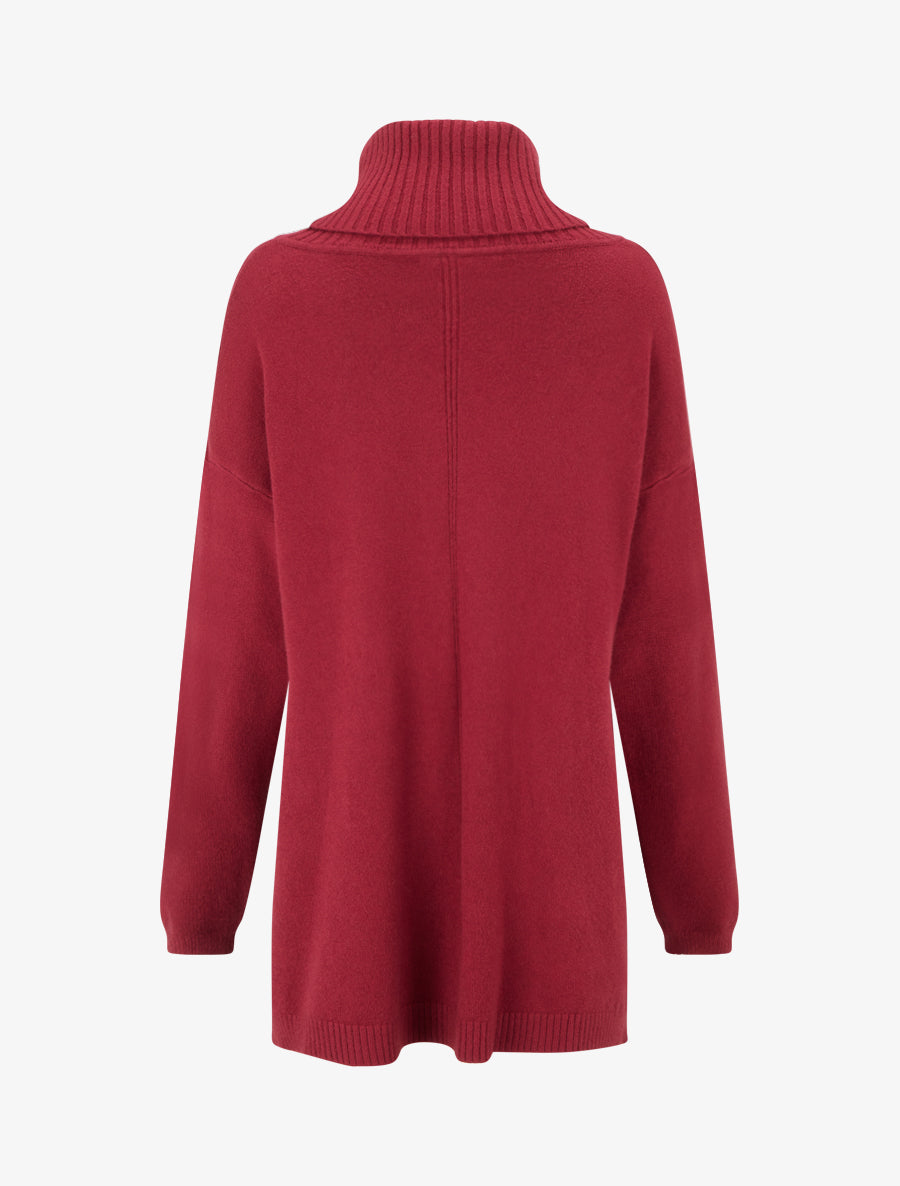 Pull long uni à poches - Bordeaux - 2