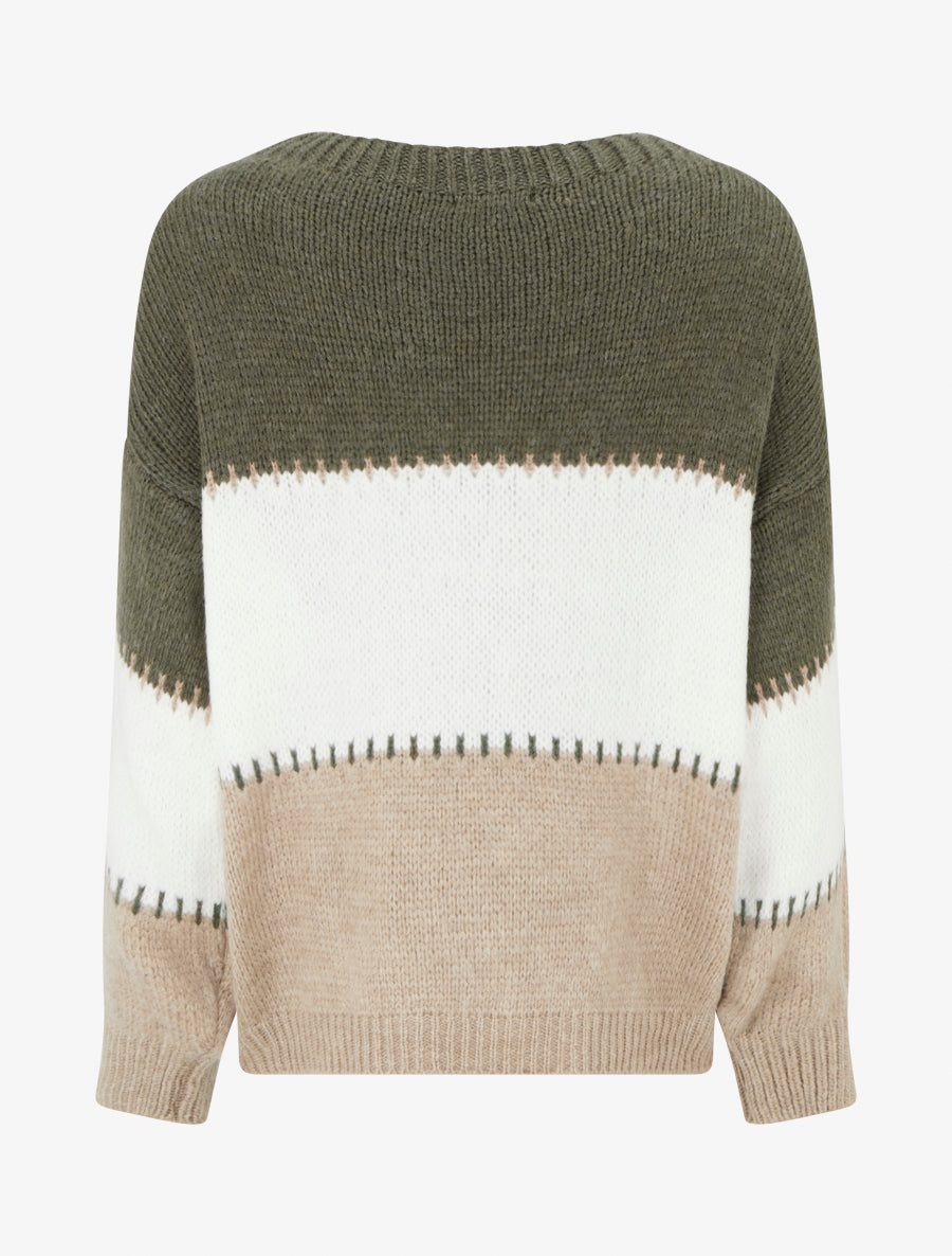 Pull droit à grandes rayures - Kaki - 2