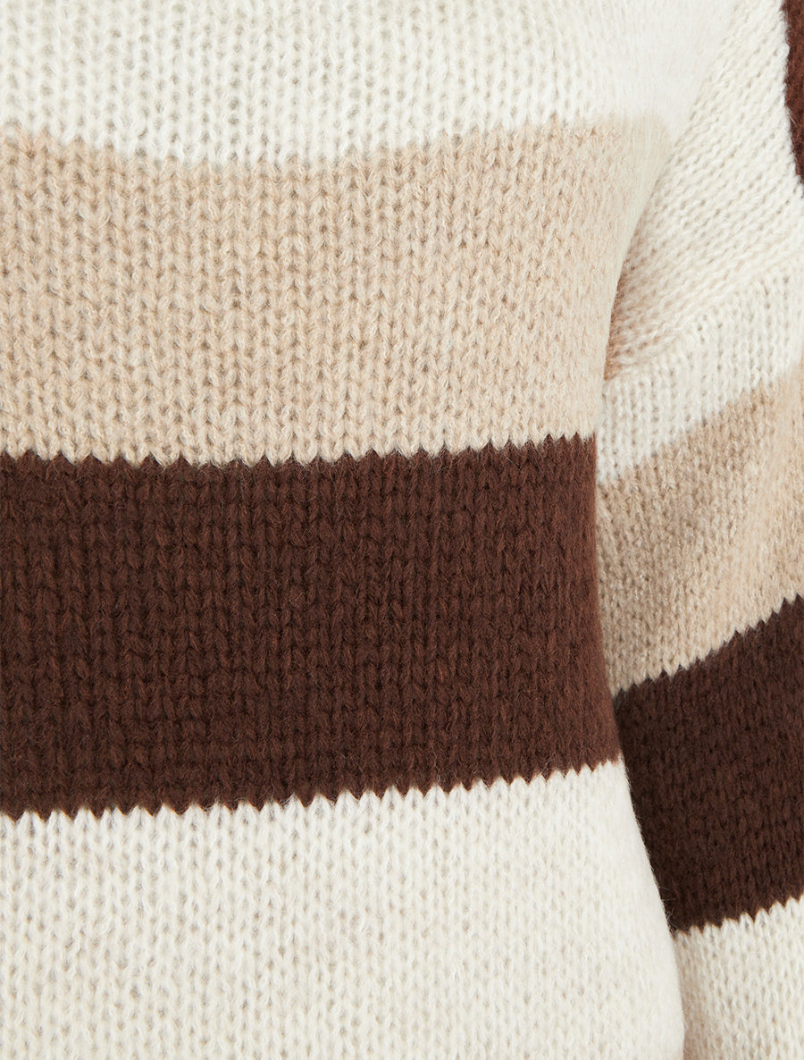 Pull rayé droit à col rond - Marron - 3