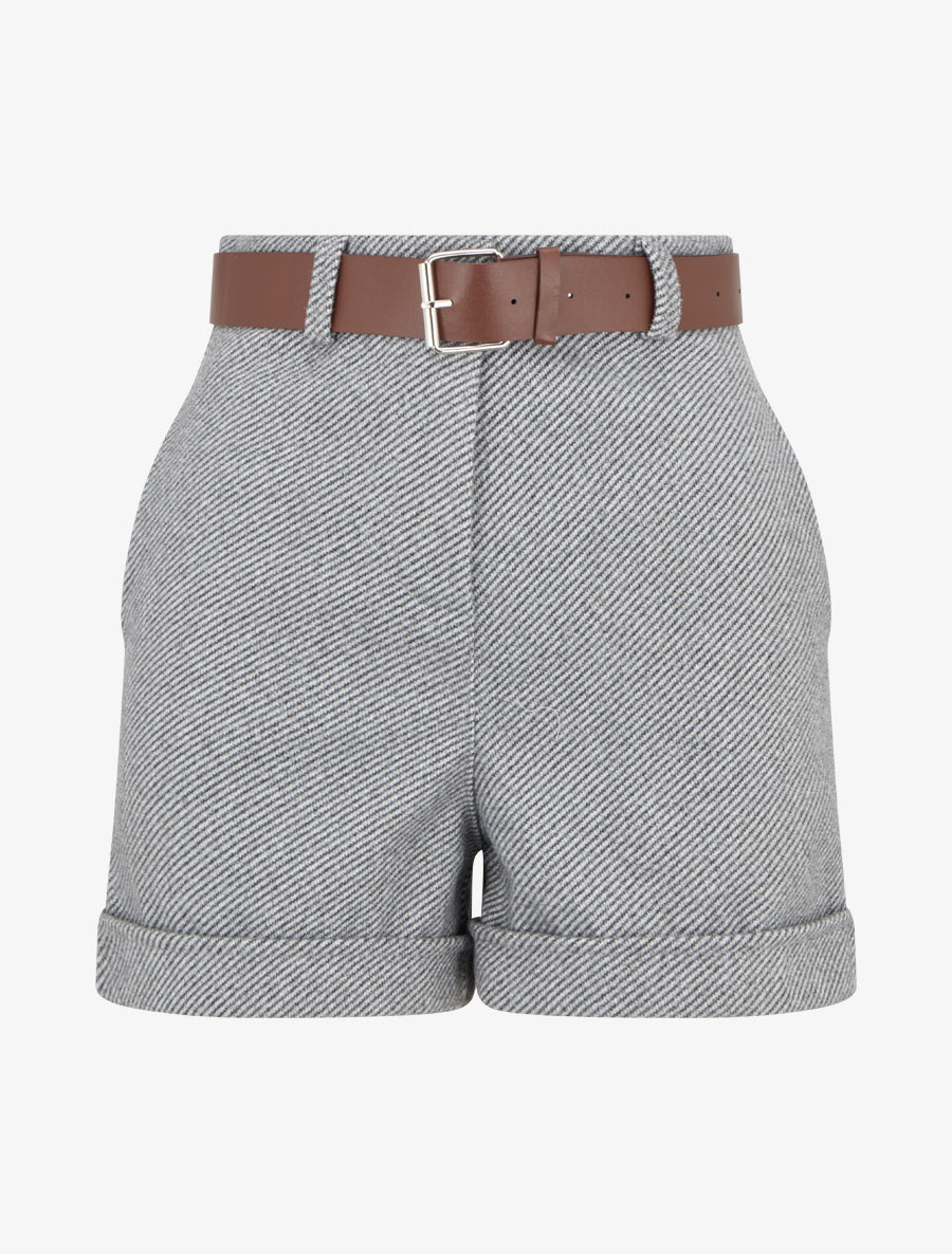 Short droit à ourlet et ceinture - Gris - 1