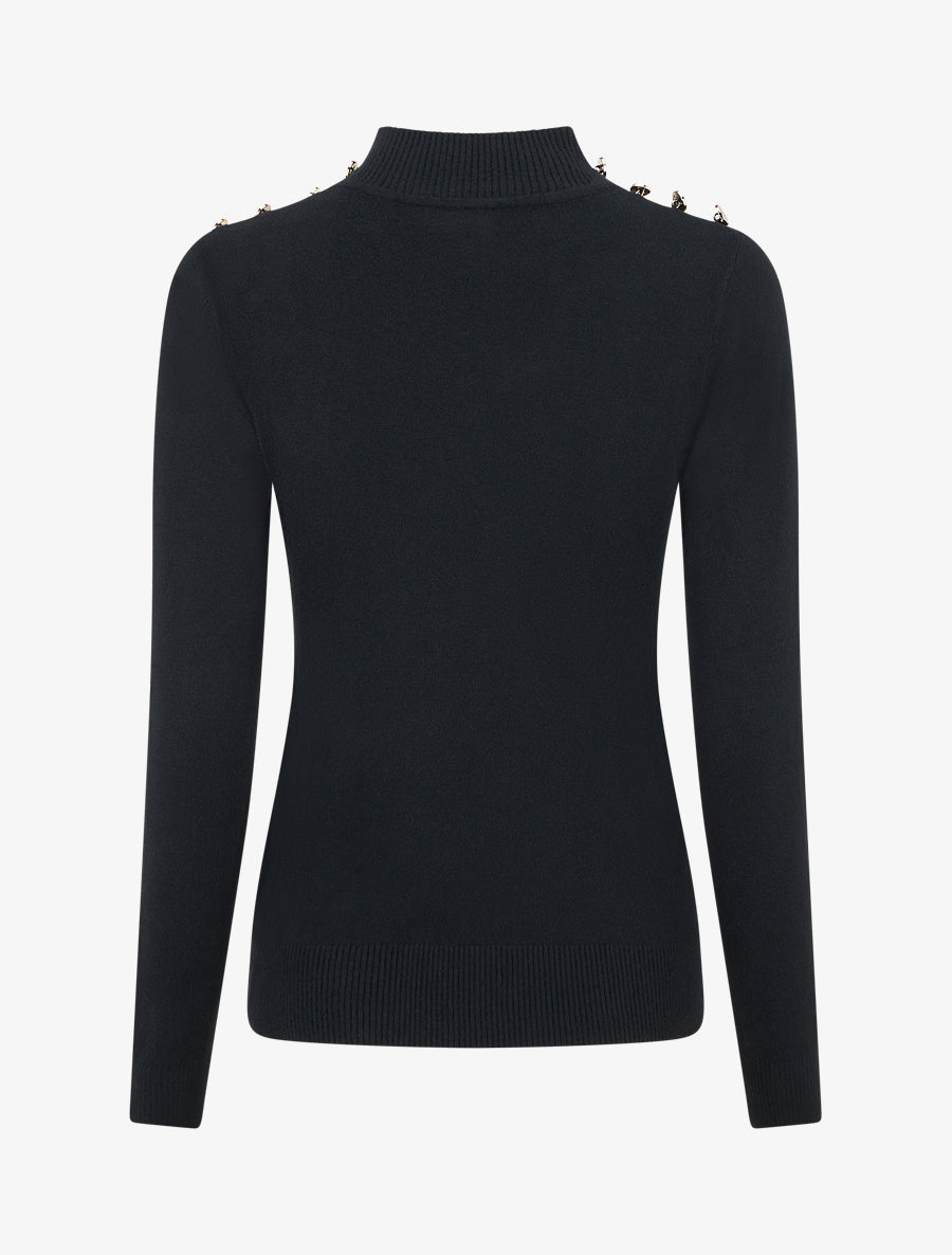 Pull ajusté à col montant et boutons - Noir - 2