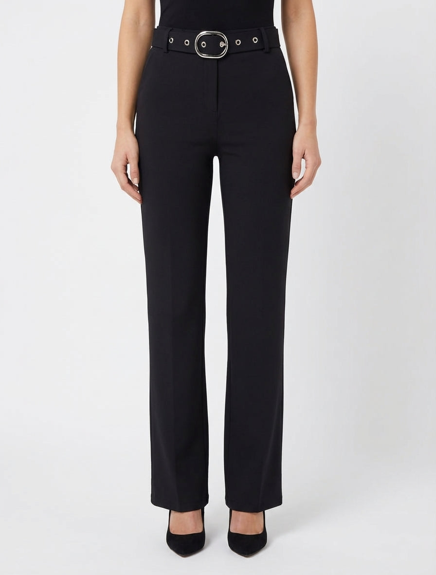 Rechte broek met riem - Zwart