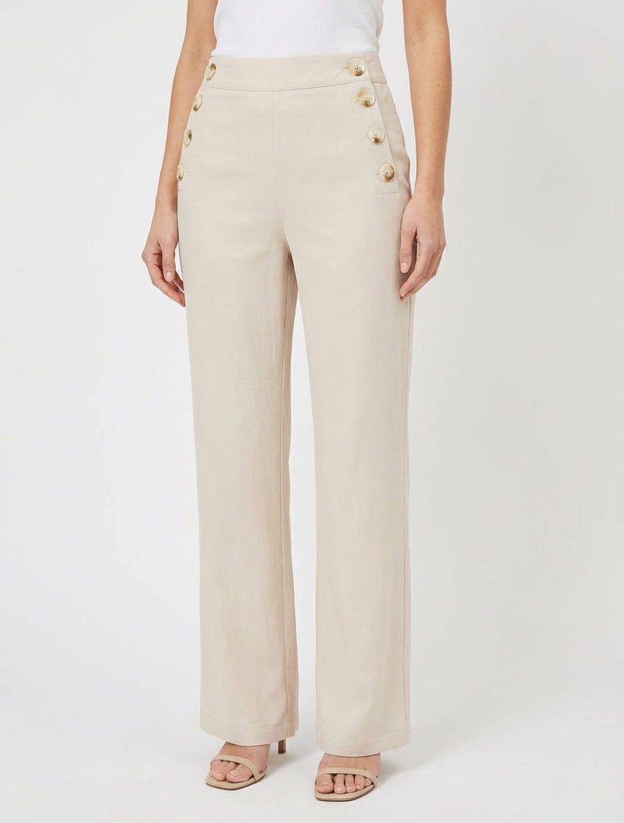 Rechte broek met knoopsluiting aan de zijkanten - Beige