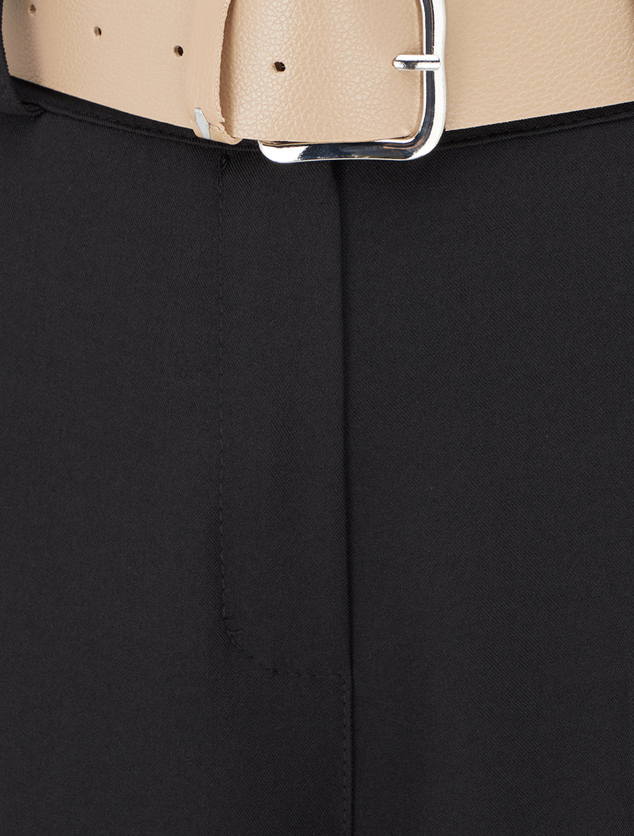 Pantalon droit uni élastiqué - Noir - 3