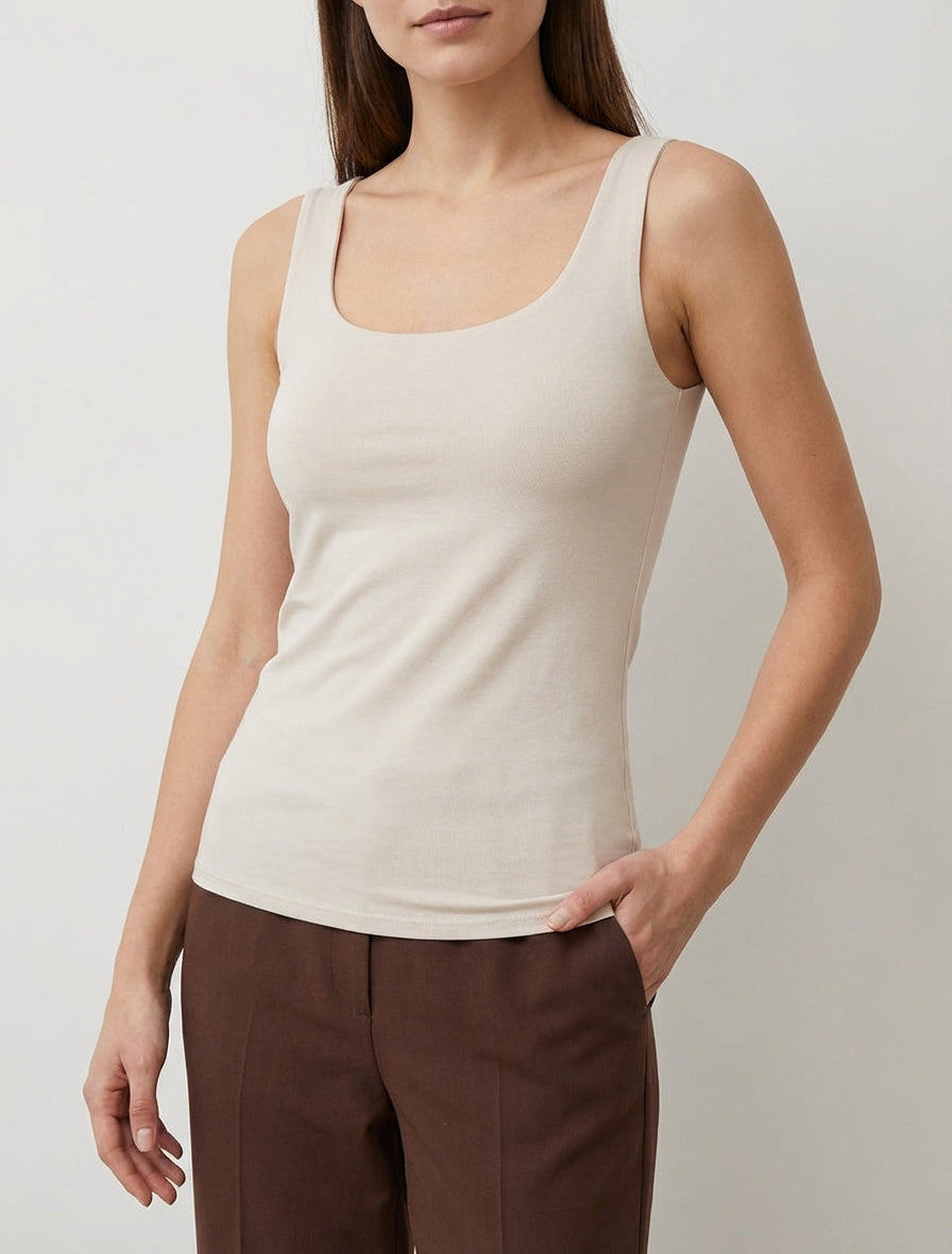 Effen klassiek tanktop - Beige