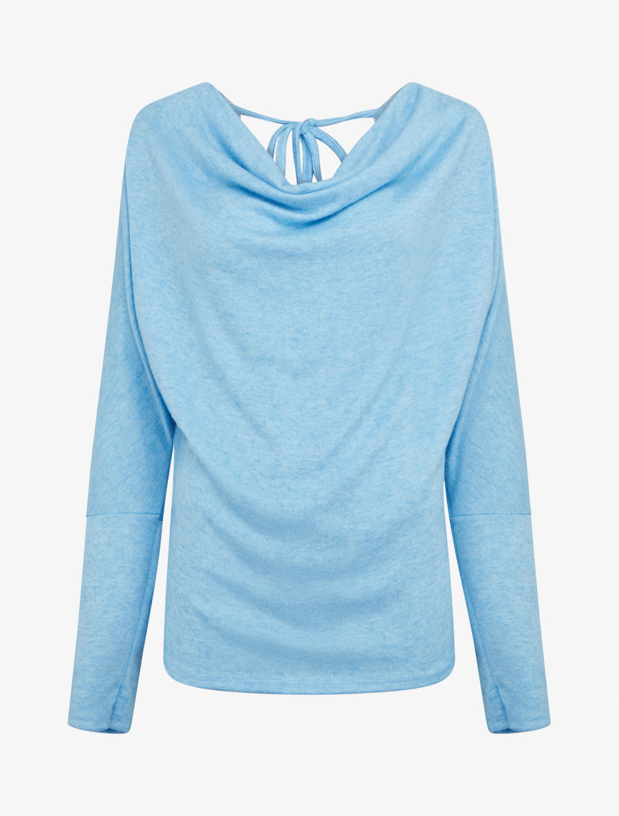 Pull fin uni à empiècement dentelle au dos - Bleu ciel - 1