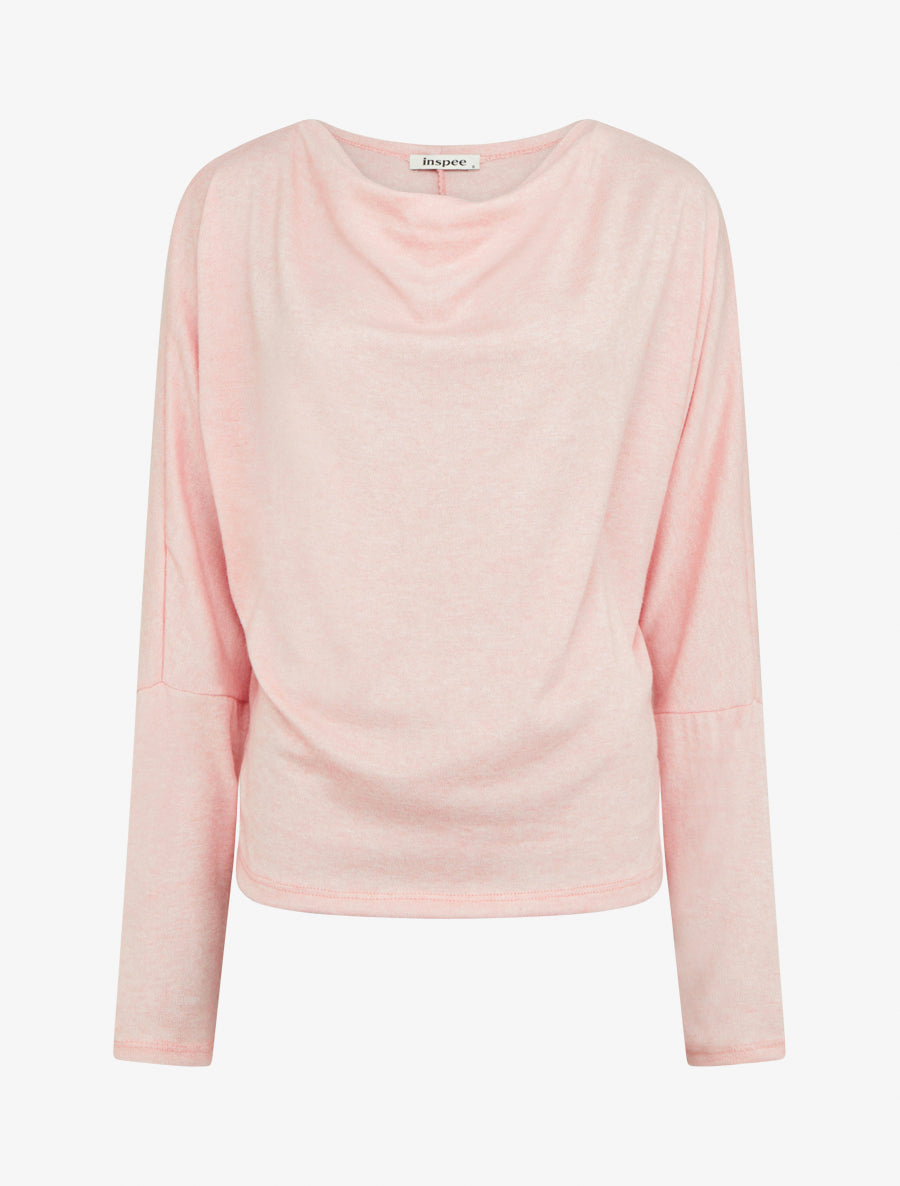 Pull fin uni à col bénitier - Rose - 1