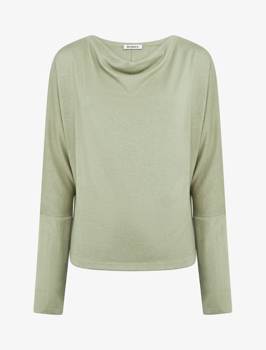 Pull fin uni à col bénitier - Kaki - 1