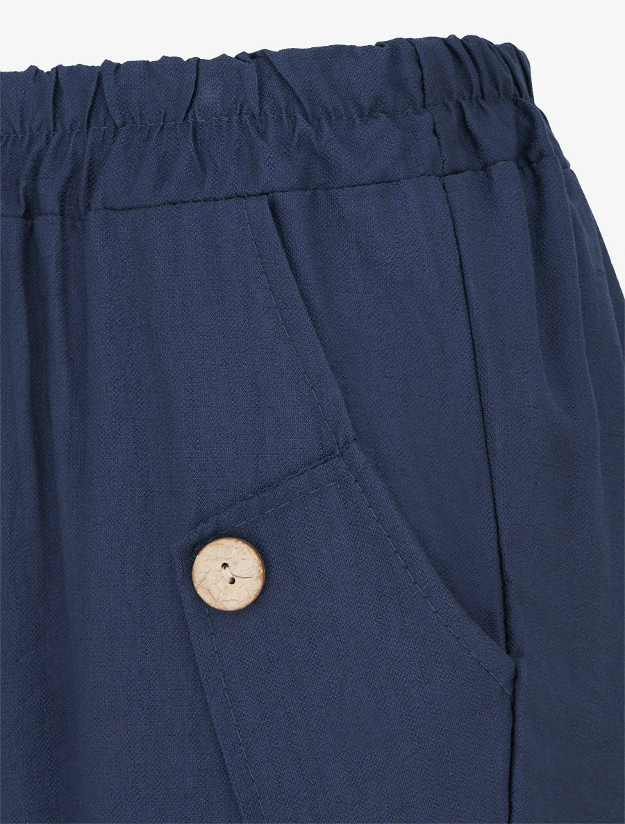 Pantalon ample uni à boutons décoratifs - Marine - 3