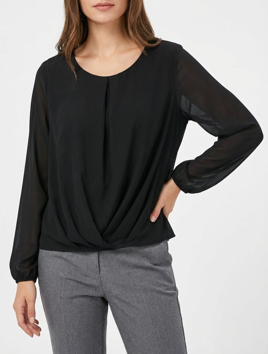 Blouse van voile met een gedrapeerd effect. - Zwart