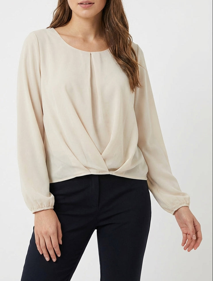 Blouse van voile met een gedrapeerd effect. - Beige