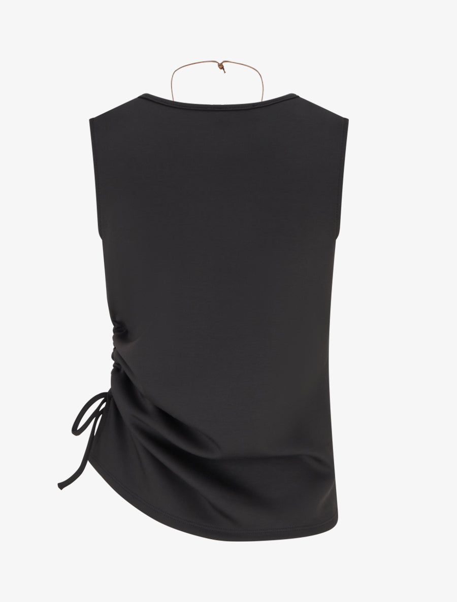 Top froncé sans manches à col rond - Noir - 2