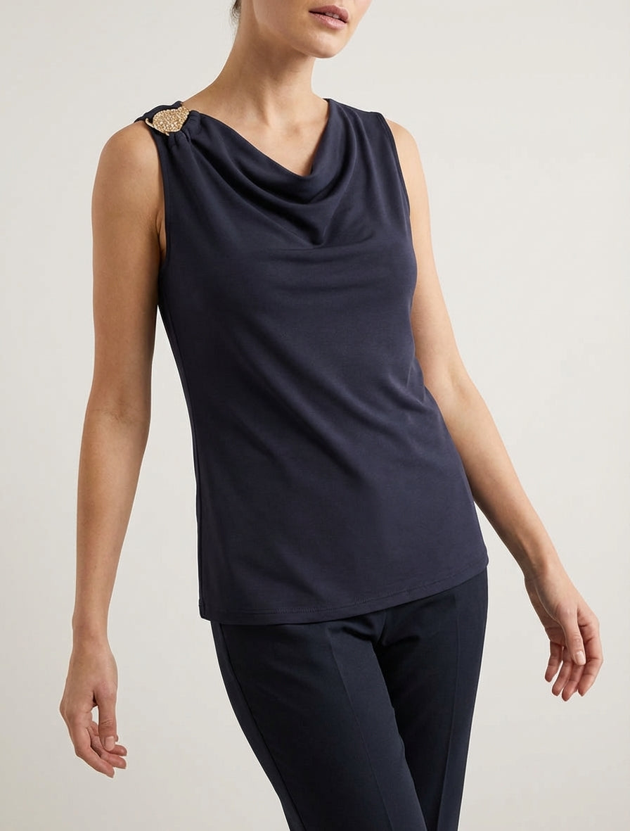 Mouwloze top met textuur juweel - Nachtblauw
