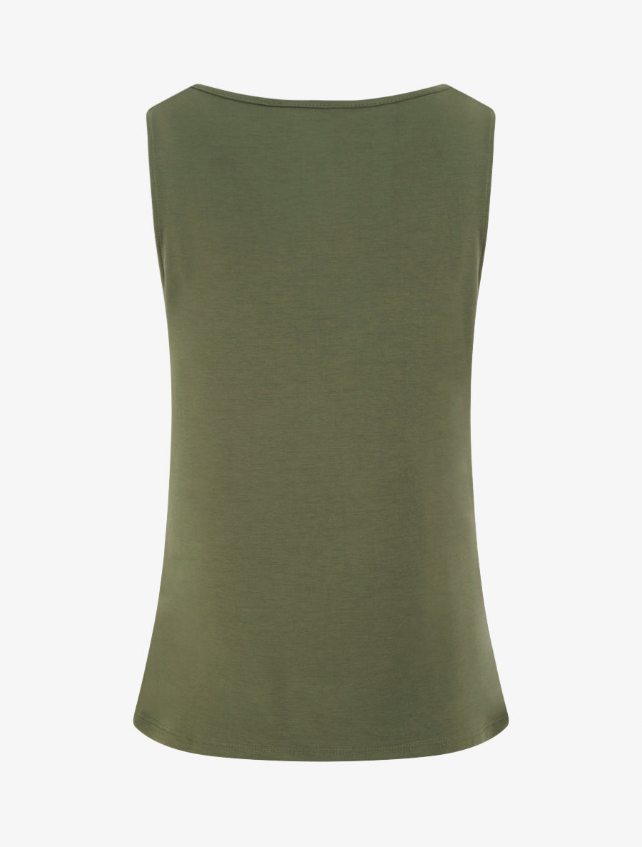 Top sans manches à col bénitier et bijou - Kaki - 2