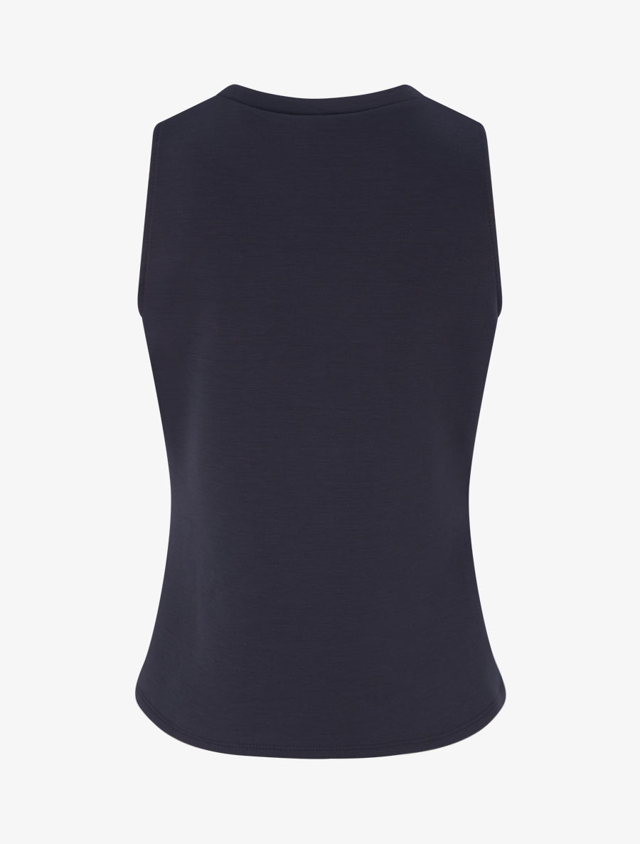 Top uni sans manches à empiècement bijou - Marine - 2