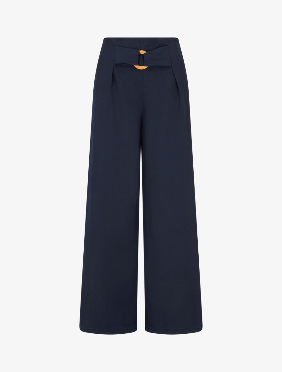 Pantalon ample à taille haute à boucle fantaisie - Marine - 1