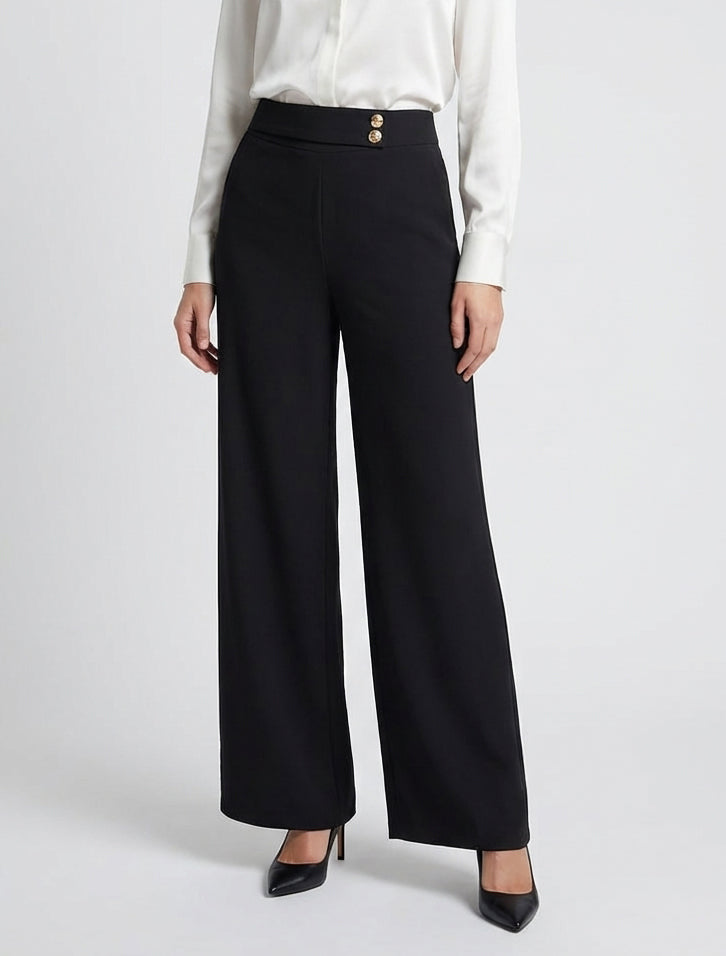 Wijde broek met riem en knopen - Zwart