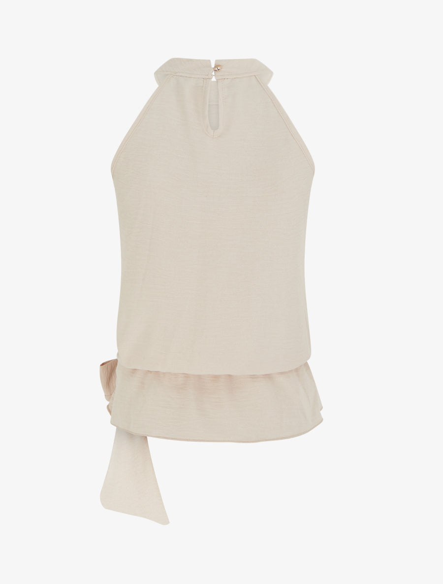 Top à col américain et noeud - Beige - 2
