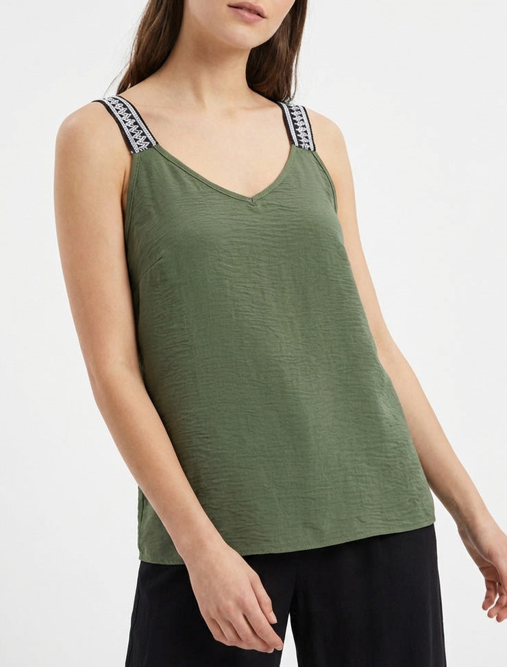 Effen tanktop met fantasiebandjes. - Kaki