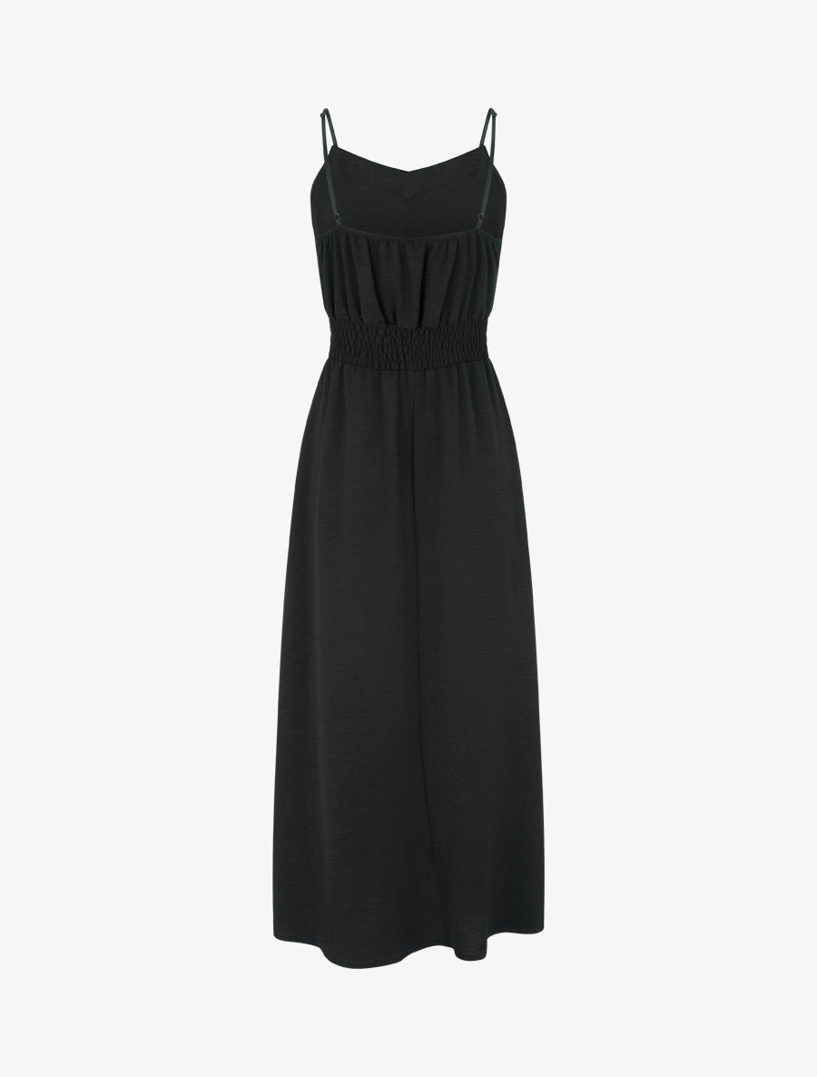 Robe longue unie à taille élastiquée - Noir - 2