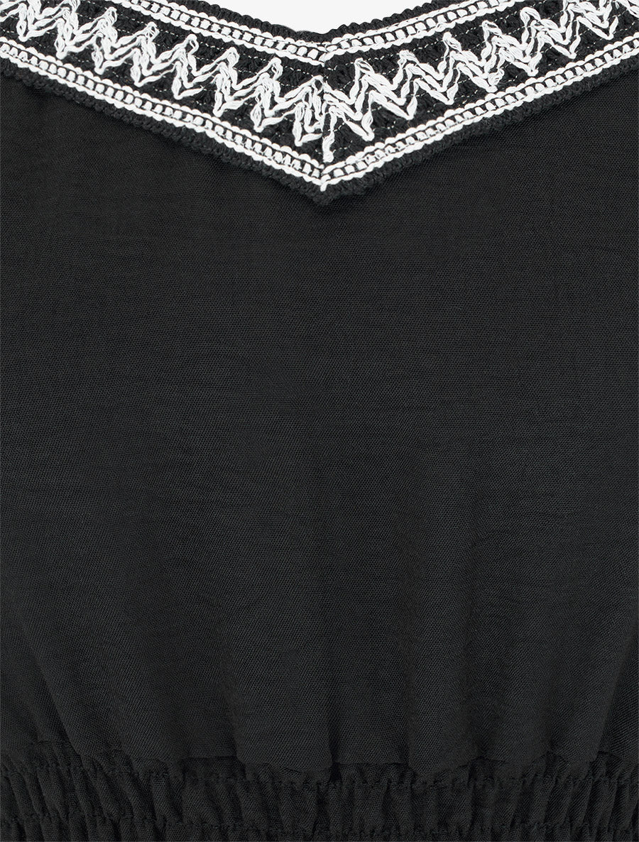 Robe longue unie à taille élastiquée - Noir - 3