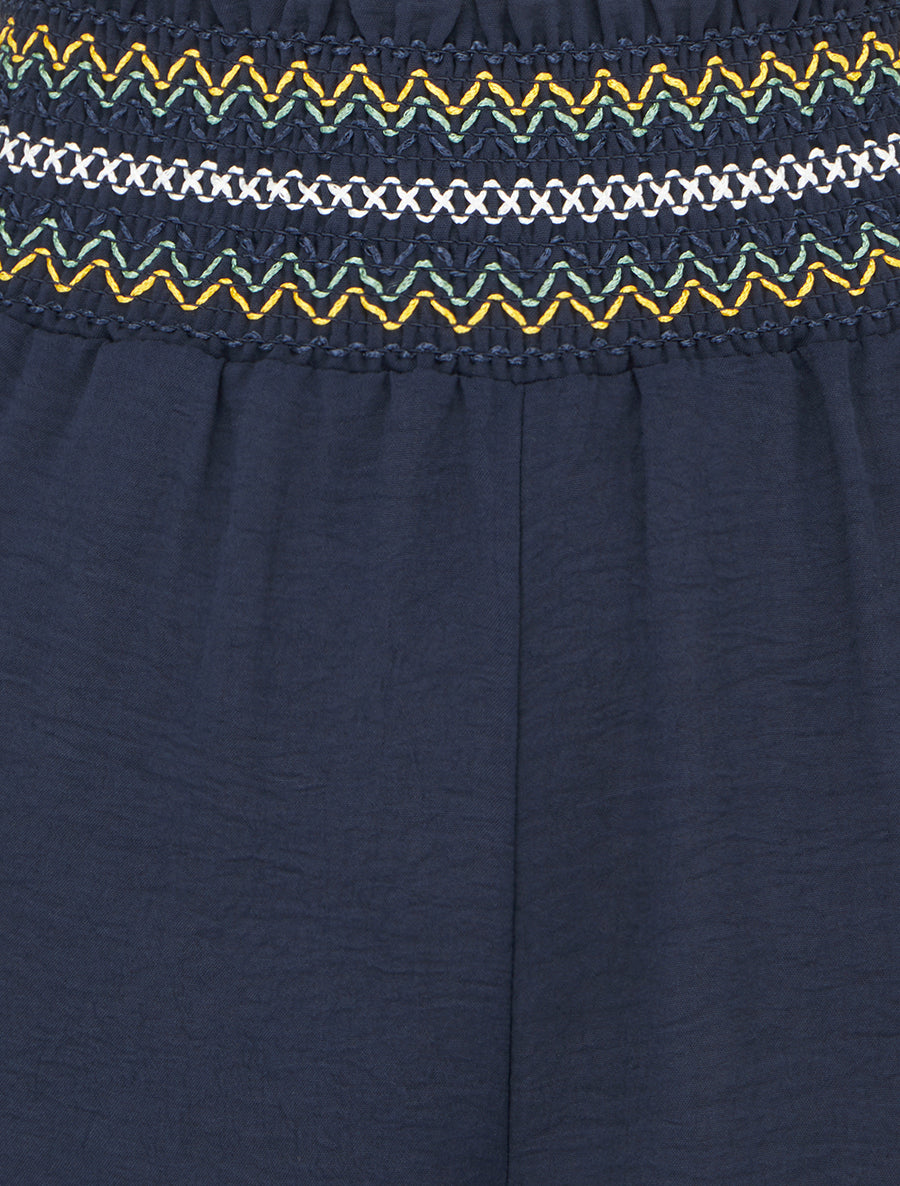 Pantalon droit à taille haute élastiquée - Marine - 3