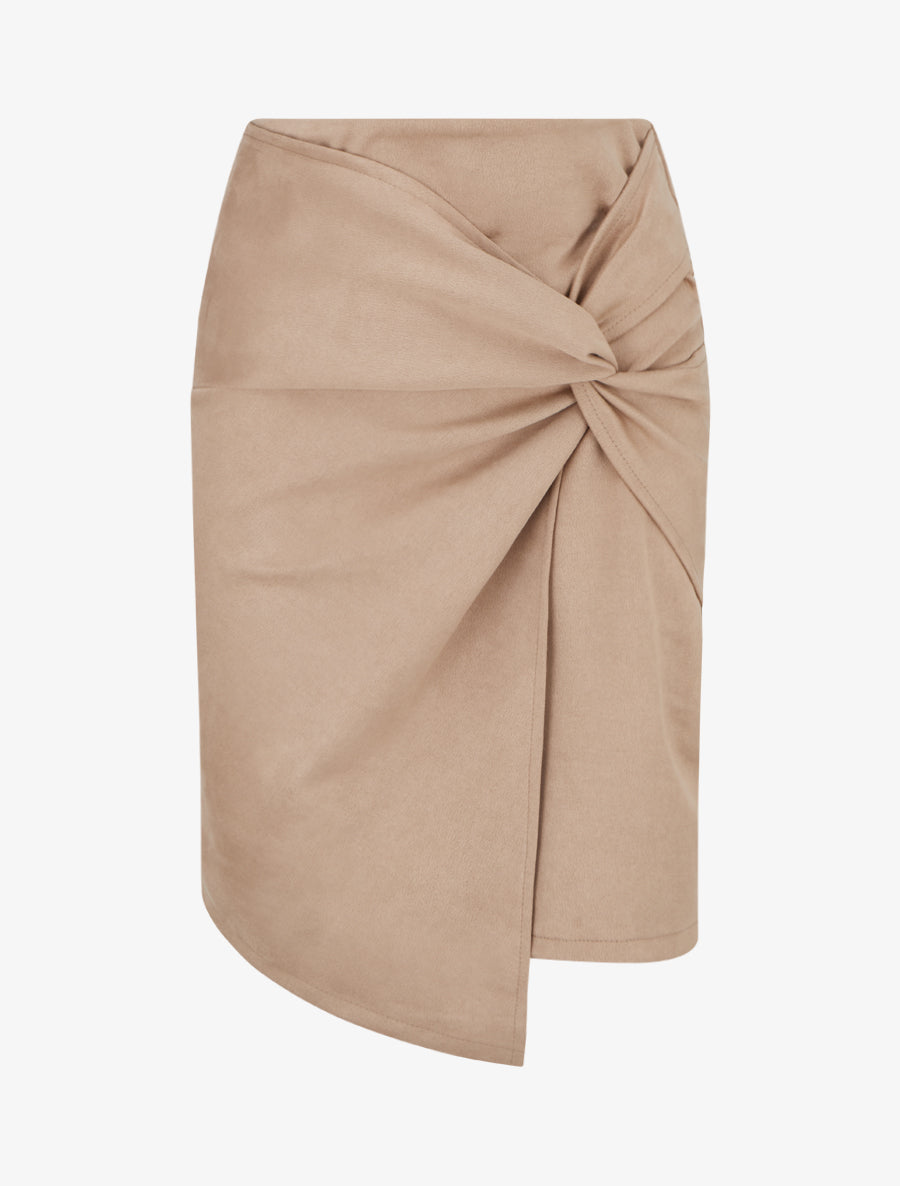 Jupe droite en suédine effet torsadé - Beige - 1
