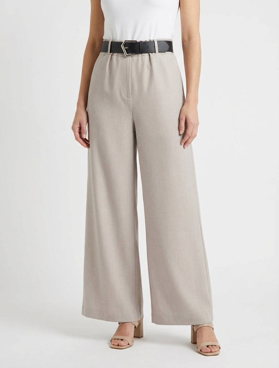 Wijde effen broek met hoge taille - Lichtmol