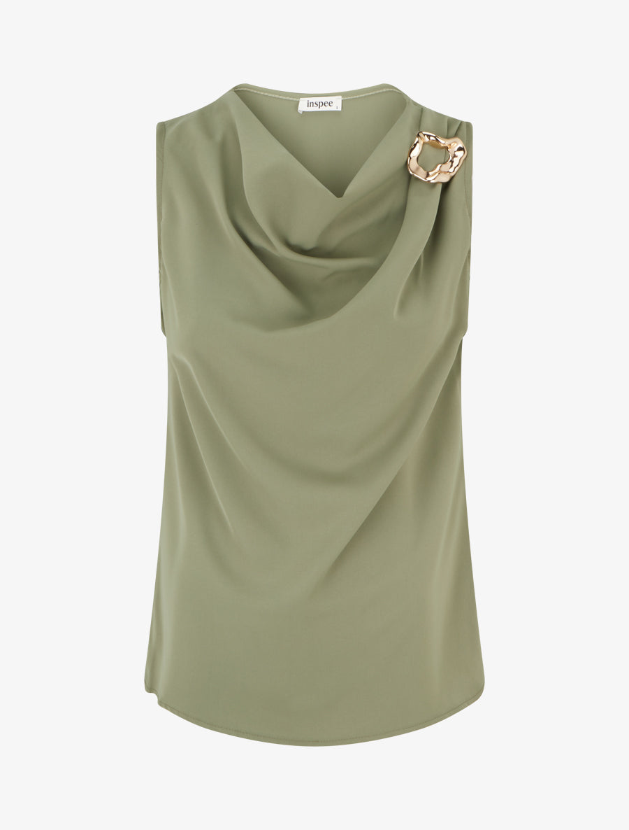 Top uni à empiècement bijou - Kaki - 1