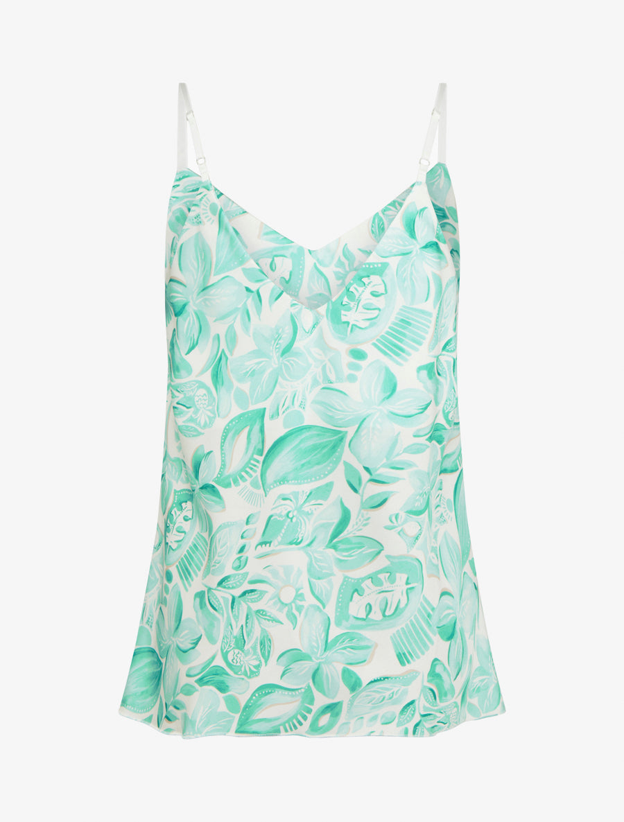 Caraco satiné imprimé feuillage - Vert menthe - 2