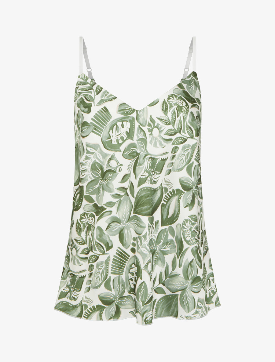 Caraco satiné imprimé feuillage - Kaki - 1