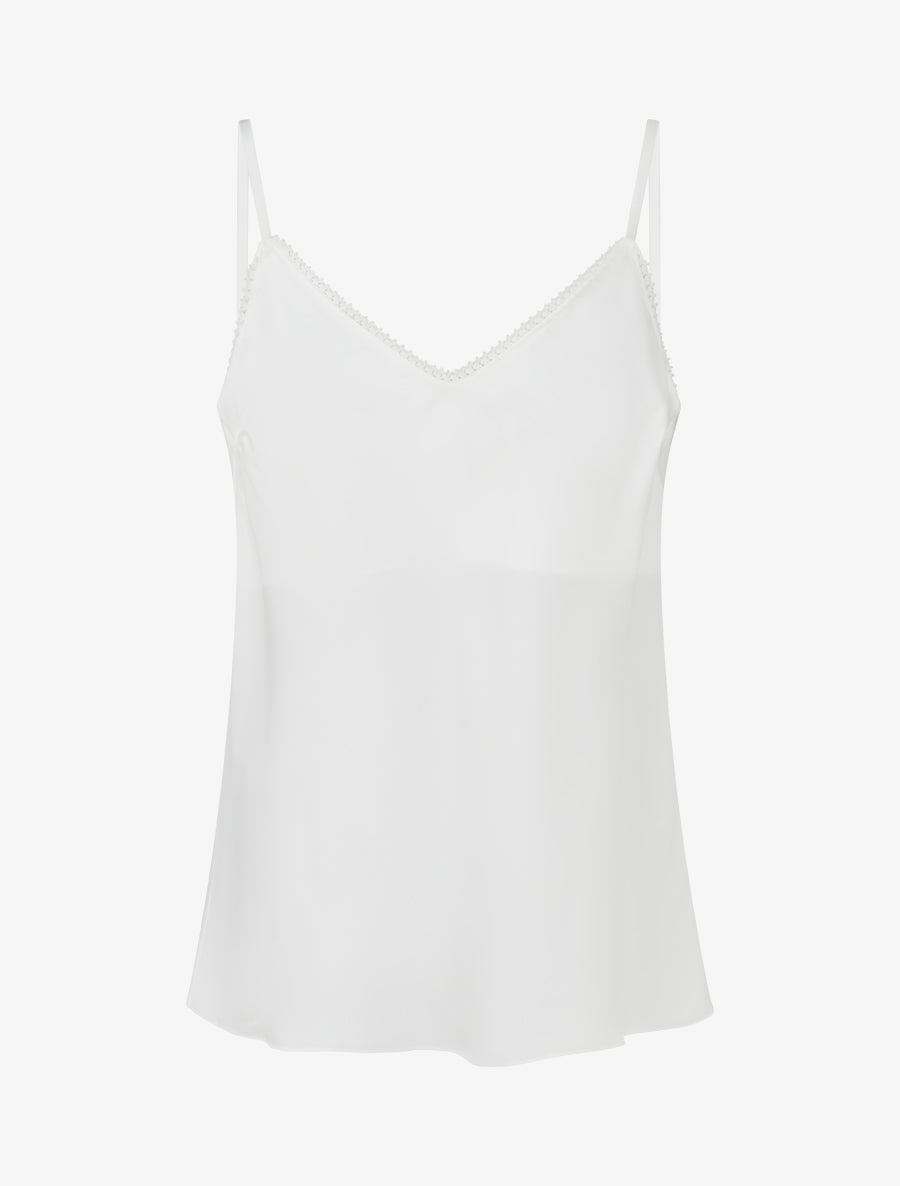 Caraco satiné à col V brodé - Blanc - 1