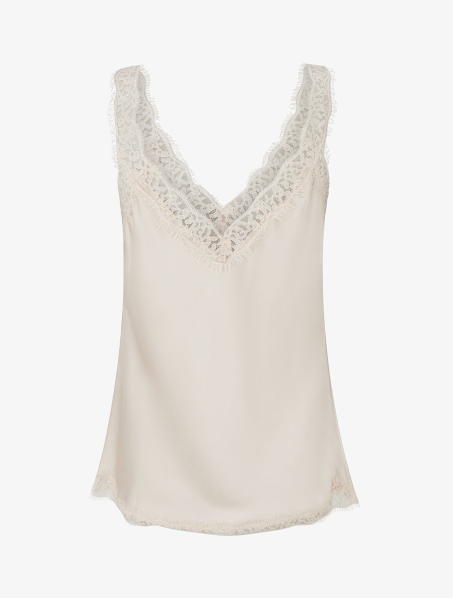 Caraco à bretelles et bords en dentelle - Beige - 2