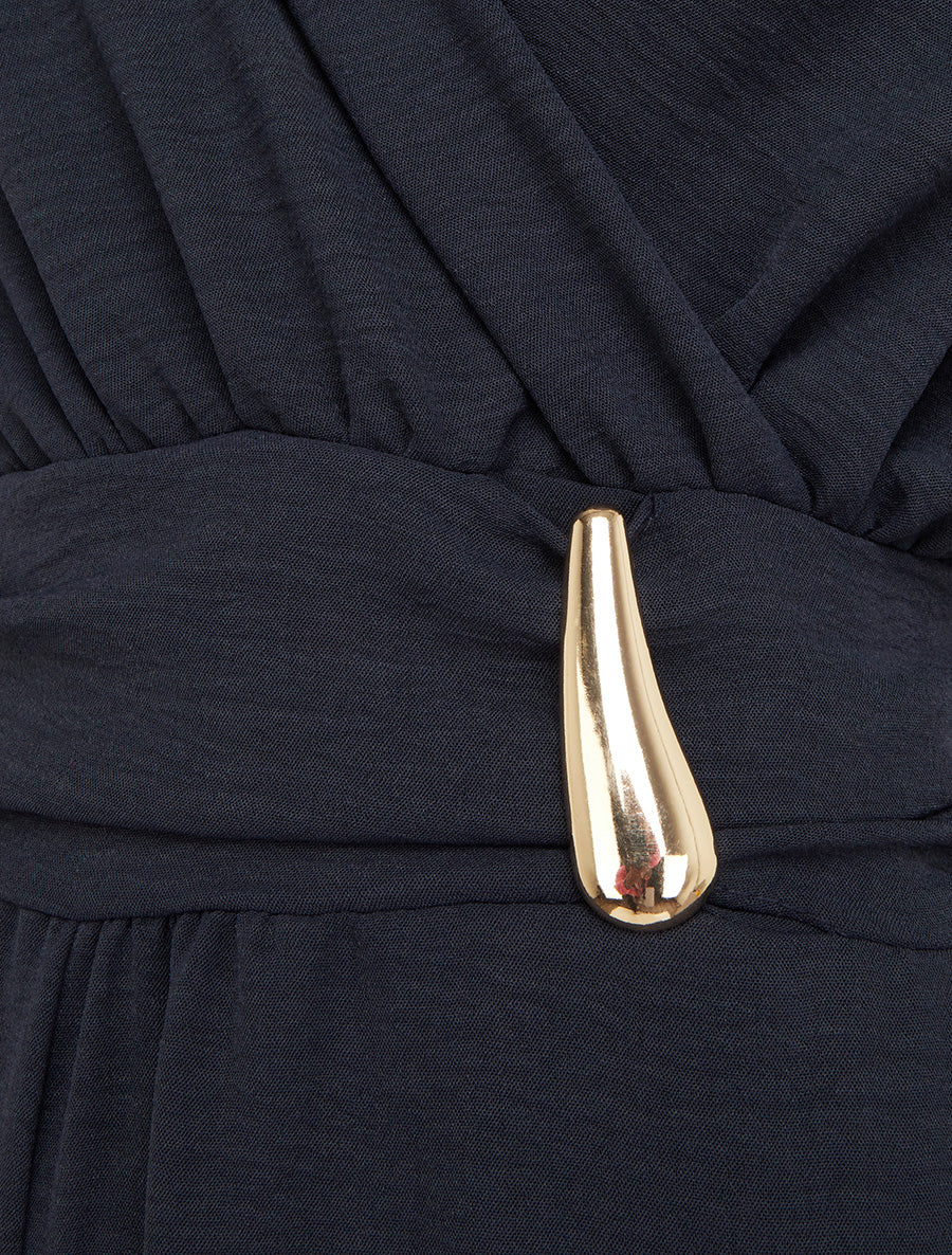 Combinaison ample à col cache-coeur effet drapé - Marine - 3