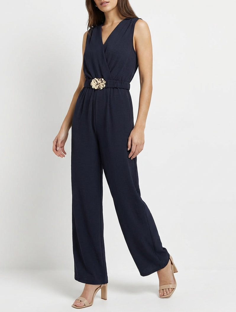Mouwloze jumpsuit met riem - Marine