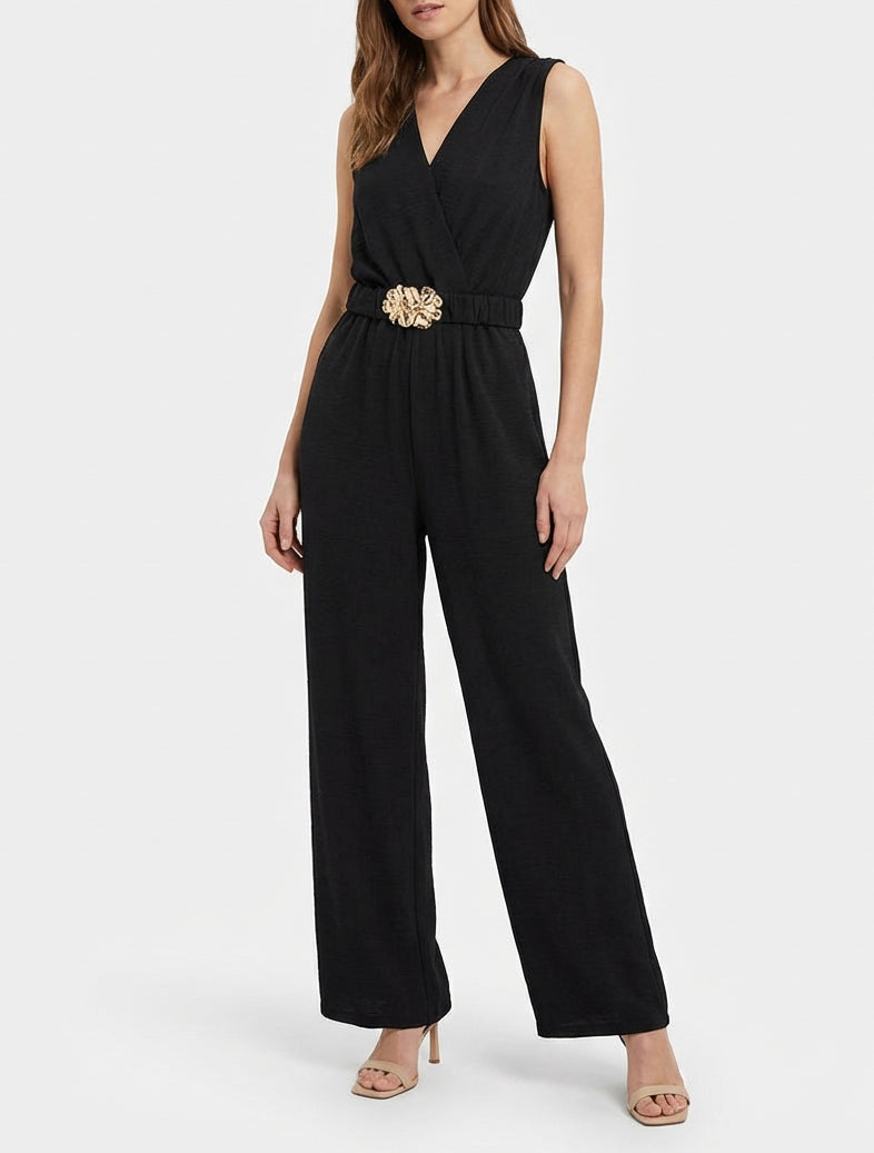 Mouwloze jumpsuit met riem - Zwart